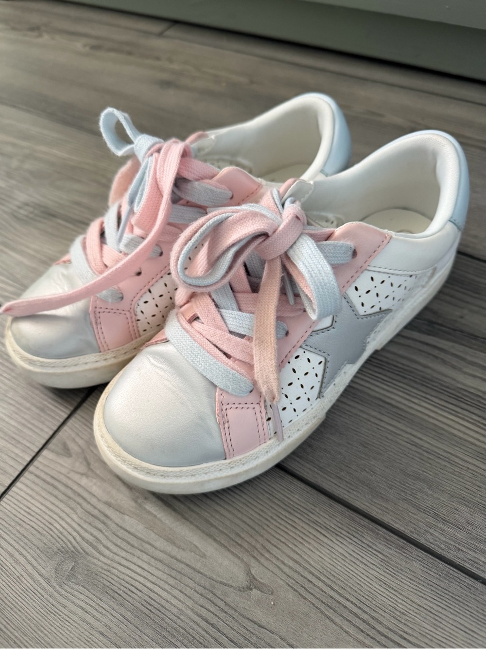 Cat & Jack White Sneakers with Pink and Gray Star Accents